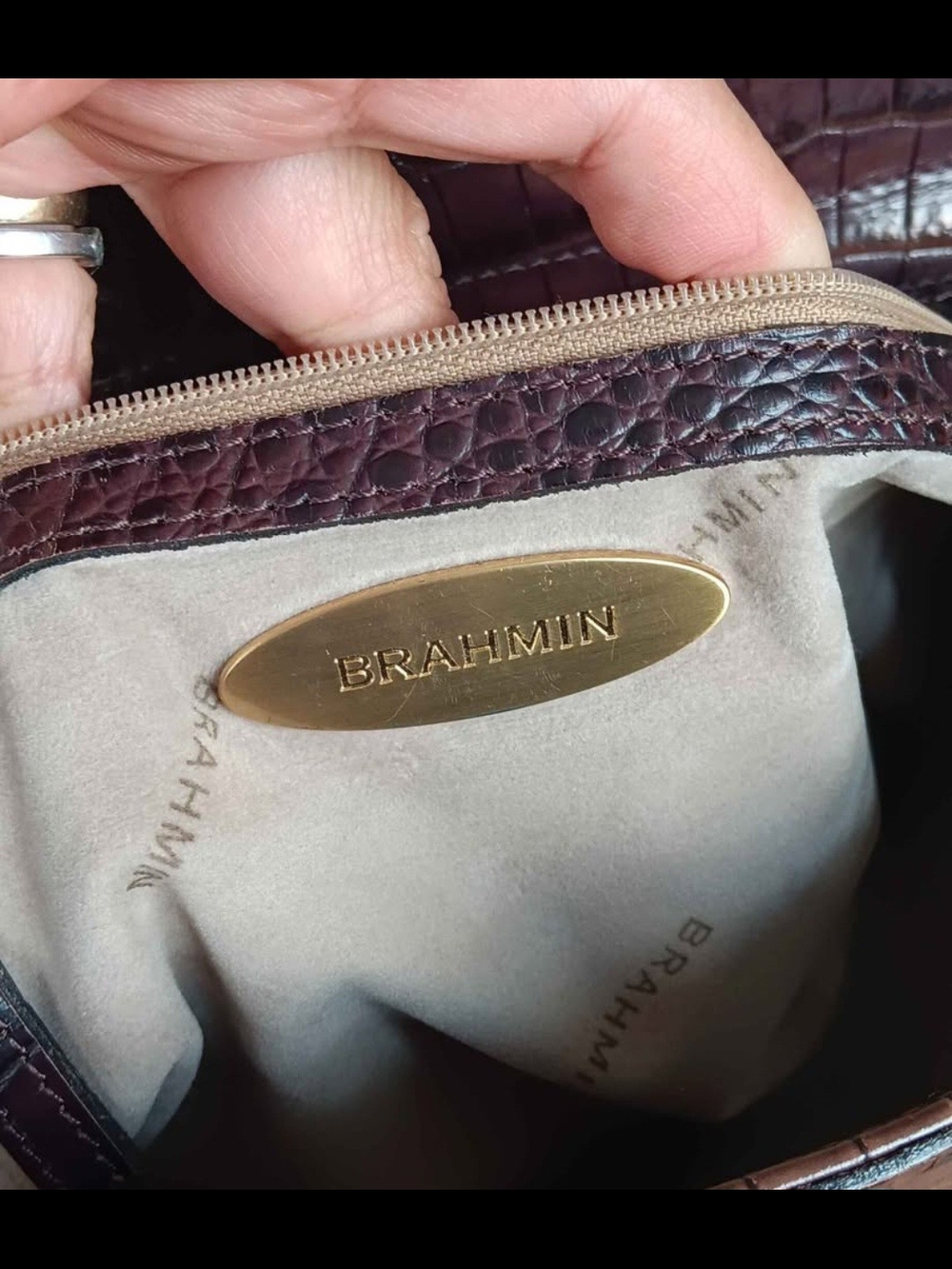 Brahmin Croc-Embossed Leather Tote in Dark Mahogany - Picture 8 of 10